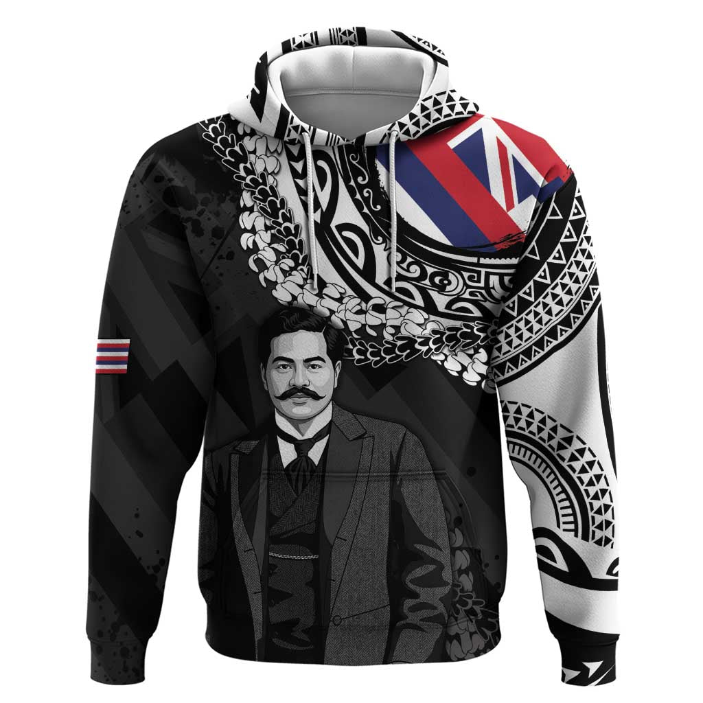 Personalised Hawaii Prince Kuhio Zip Hoodie Hawaiian Maile Lei LT05 Pullover Hoodie Black - Polynesian Pride