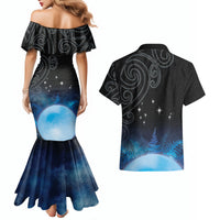 New Zealand Matariki Couples Matching Mermaid Dress and Hawaiian Shirt Pleiades Star Cluster Blue Galaxy