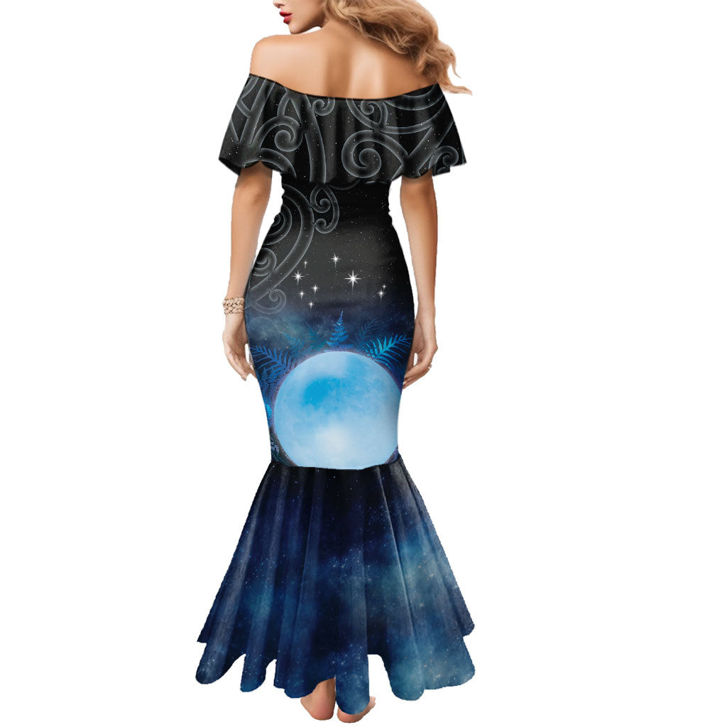 New Zealand Matariki Family Matching Mermaid Dress and Hawaiian Shirt Pleiades Star Cluster Blue Galaxy