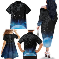 New Zealand Matariki Family Matching Off The Shoulder Long Sleeve Dress and Hawaiian Shirt Pleiades Star Cluster Blue Galaxy