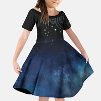 New Zealand Matariki Family Matching Off Shoulder Maxi Dress and Hawaiian Shirt Pleiades Star Cluster Blue Galaxy
