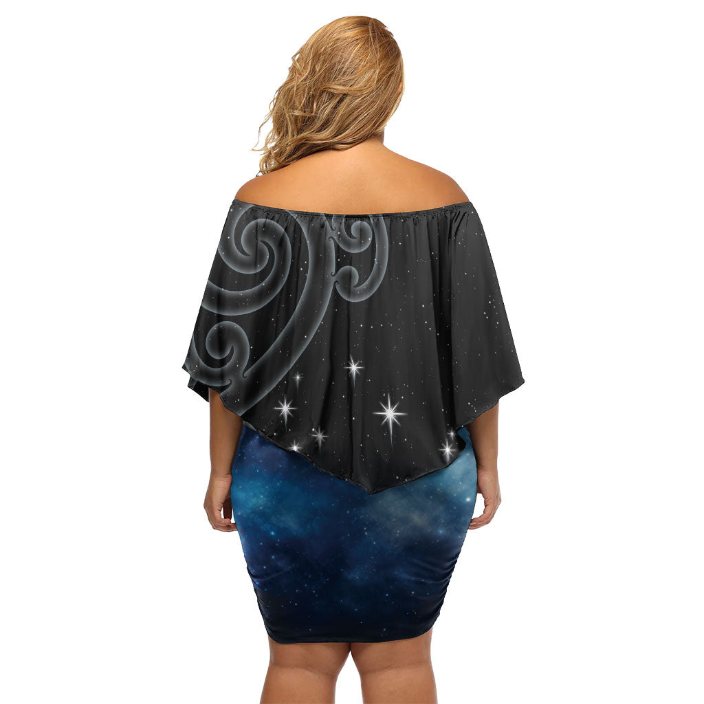 New Zealand Matariki Family Matching Off Shoulder Short Dress and Hawaiian Shirt Pleiades Star Cluster Blue Galaxy