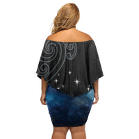 New Zealand Matariki Family Matching Off Shoulder Short Dress and Hawaiian Shirt Pleiades Star Cluster Blue Galaxy