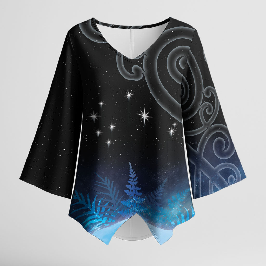New Zealand Matariki Kimono Sleeve Blouse Pleiades Star Cluster Blue Galaxy LT05 Female Blue - Polynesian Pride