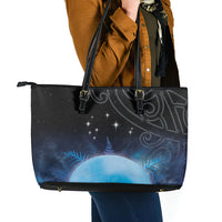 New Zealand Matariki Leather Tote Bag Pleiades Star Cluster Blue Galaxy LT05 - Polynesian Pride