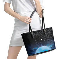 New Zealand Matariki Leather Tote Bag Pleiades Star Cluster Blue Galaxy LT05 - Polynesian Pride