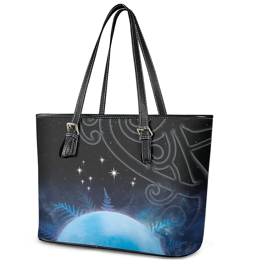 New Zealand Matariki Leather Tote Bag Pleiades Star Cluster Blue Galaxy LT05 - Polynesian Pride