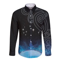 New Zealand Matariki Long Sleeve Button Shirt Pleiades Star Cluster Blue Galaxy LT05 Unisex Blue - Polynesian Pride