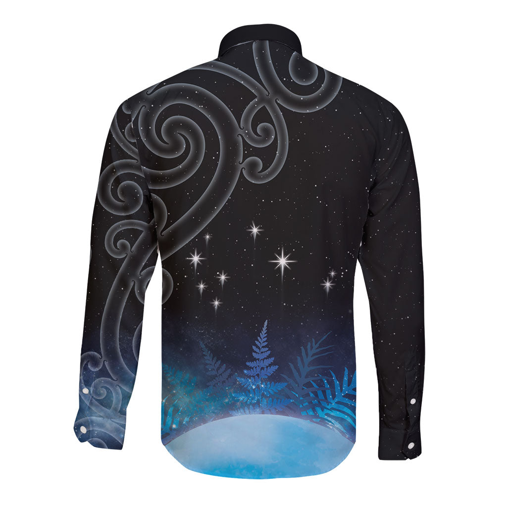 New Zealand Matariki Long Sleeve Button Shirt Pleiades Star Cluster Blue Galaxy LT05 - Polynesian Pride