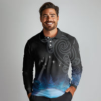 New Zealand Matariki Long Sleeve Polo Shirt Pleiades Star Cluster Blue Galaxy