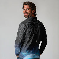New Zealand Matariki Long Sleeve Polo Shirt Pleiades Star Cluster Blue Galaxy