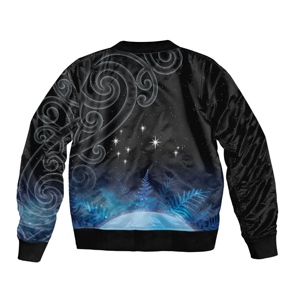 New Zealand Matariki Sleeve Zip Bomber Jacket Pleiades Star Cluster Blue Galaxy LT05 - Polynesian Pride
