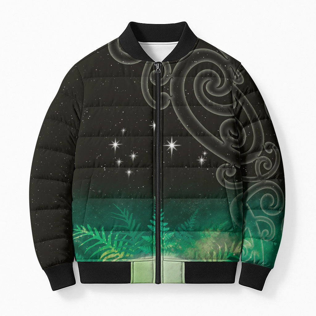 New Zealand Matariki Bomber Puffer Jacket Pleiades Star Cluster Green Galaxy