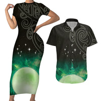 New Zealand Matariki Couples Matching Short Sleeve Bodycon Dress and Hawaiian Shirt Pleiades Star Cluster Green Galaxy