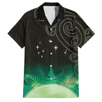 New Zealand Matariki Family Matching Off Shoulder Maxi Dress and Hawaiian Shirt Pleiades Star Cluster Green Galaxy