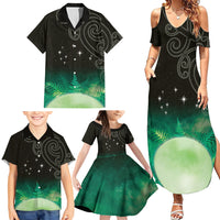 New Zealand Matariki Family Matching Summer Maxi Dress and Hawaiian Shirt Pleiades Star Cluster Green Galaxy