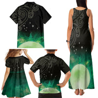 New Zealand Matariki Family Matching Tank Maxi Dress and Hawaiian Shirt Pleiades Star Cluster Green Galaxy