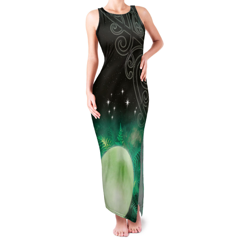 New Zealand Matariki Family Matching Tank Maxi Dress and Hawaiian Shirt Pleiades Star Cluster Green Galaxy