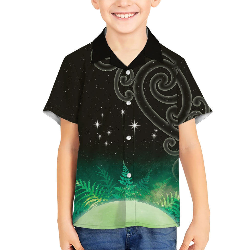 New Zealand Matariki Kid Hawaiian Shirt Pleiades Star Cluster Green Galaxy