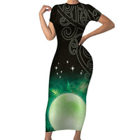 New Zealand Matariki Short Sleeve Bodycon Dress Pleiades Star Cluster Green Galaxy