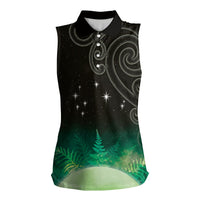 New Zealand Matariki Women Sleeveless Polo Shirt Pleiades Star Cluster Green Galaxy