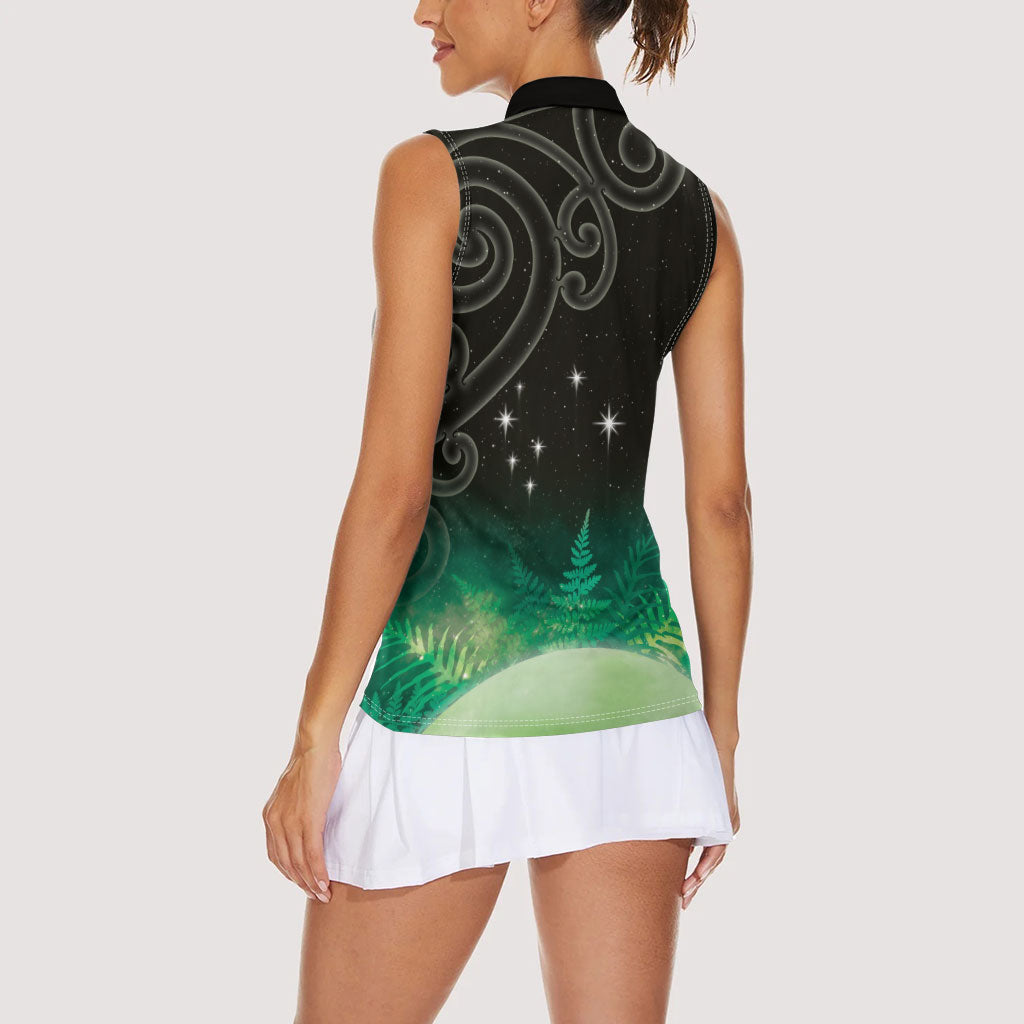New Zealand Matariki Women Sleeveless Polo Shirt Pleiades Star Cluster Green Galaxy