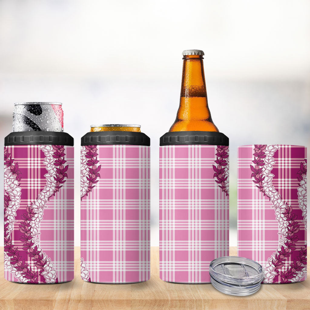 Pink Hawaii Palaka 4 in 1 Can Cooler Tumbler Hawaiian Honohono Lei