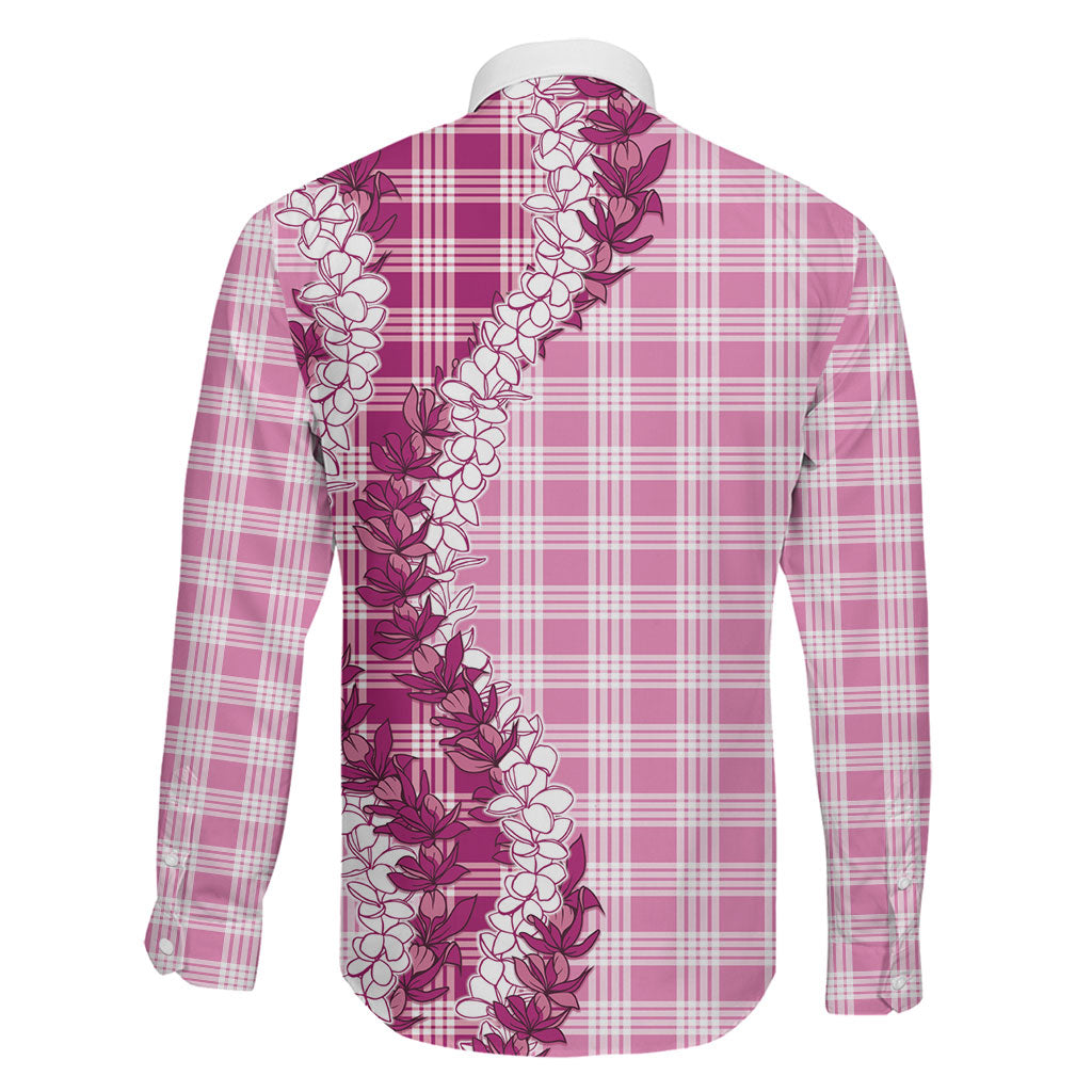 Pink Hawaii Palaka Family Matching Long Sleeve Bodycon Dress and Hawaiian Shirt Hawaiian Honohono Lei