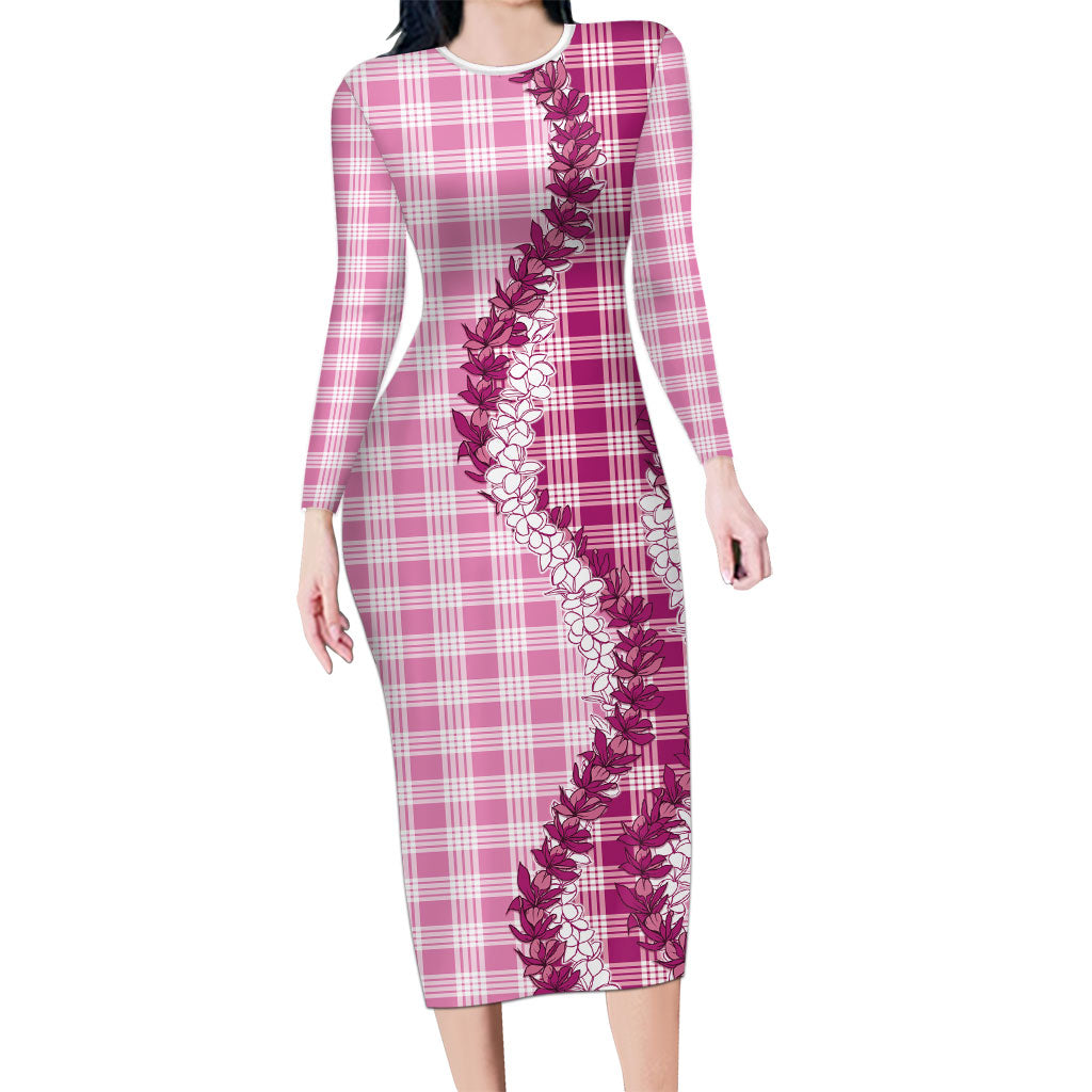Pink Hawaii Palaka Family Matching Long Sleeve Bodycon Dress and Hawaiian Shirt Hawaiian Honohono Lei