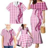 Pink Hawaii Palaka Family Matching Mermaid Dress and Hawaiian Shirt Hawaiian Honohono Lei