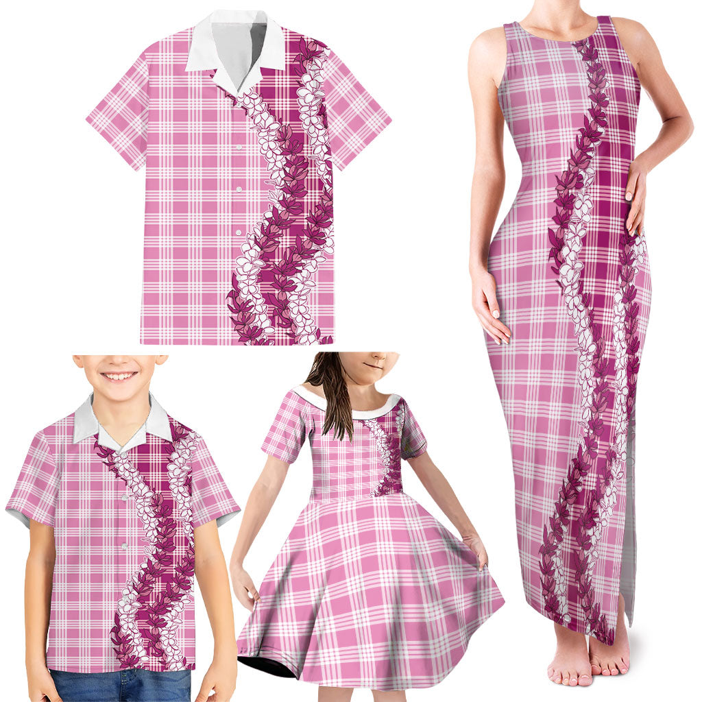 Pink Hawaii Palaka Family Matching Tank Maxi Dress and Hawaiian Shirt Hawaiian Honohono Lei