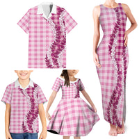 Pink Hawaii Palaka Family Matching Tank Maxi Dress and Hawaiian Shirt Hawaiian Honohono Lei