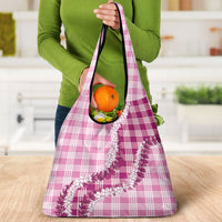 Pink Hawaii Palaka Grocery Bag Hawaiian Honohono Lei