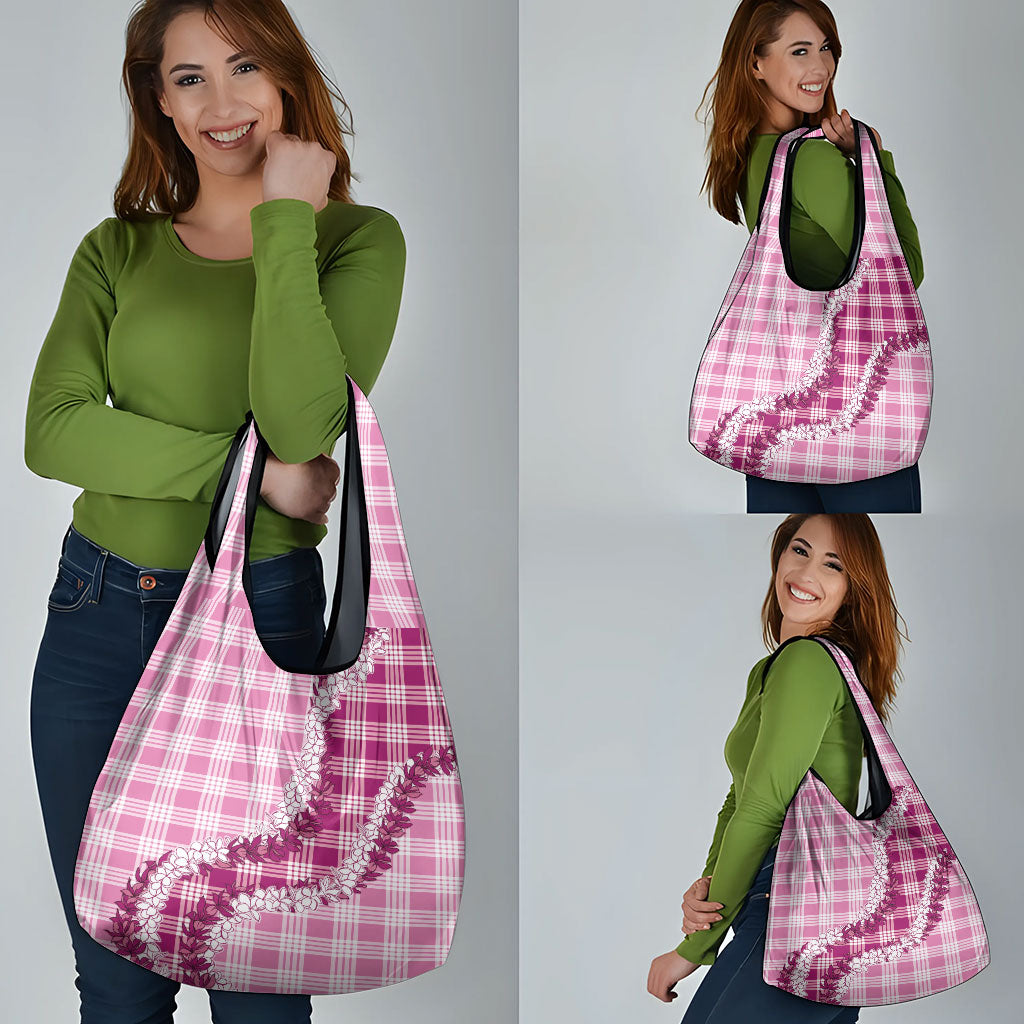 Pink Hawaii Palaka Grocery Bag Hawaiian Honohono Lei