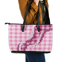 Pink Hawaii Palaka Leather Tote Bag Hawaiian Honohono Lei LT05 - Polynesian Pride