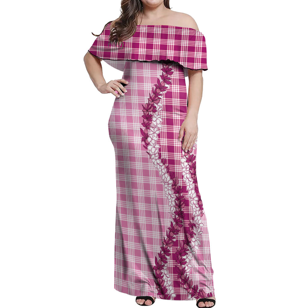 Pink Hawaii Palaka Off Shoulder Maxi Dress Hawaiian Honohono Lei LT05 Women Pink - Polynesian Pride