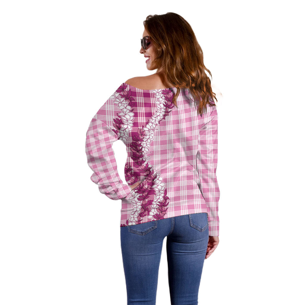Pink Hawaii Palaka Off Shoulder Sweater Hawaiian Honohono Lei LT05 - Polynesian Pride