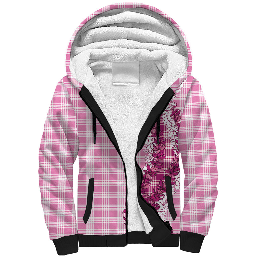 Pink Hawaii Palaka Sherpa Hoodie Hawaiian Honohono Lei