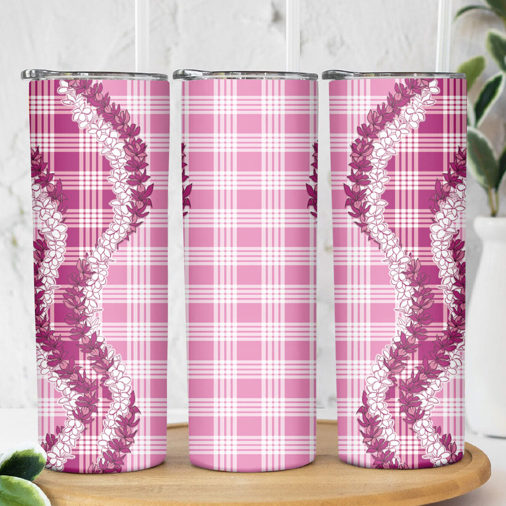 Pink Hawaii Palaka Skinny Tumbler Hawaiian Honohono Lei