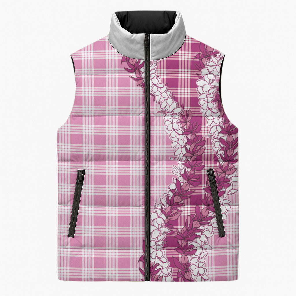 Pink Hawaii Palaka Sleeveless Puffer Jacket Hawaiian Honohono Lei LT05 Unisex Pink - Polynesian Pride
