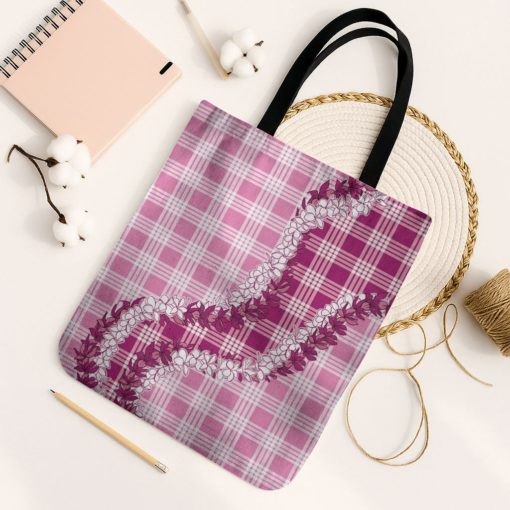 Pink Hawaii Palaka Tote Bag Hawaiian Honohono Lei LT05 Black Strap One Size Pink - Polynesian Pride