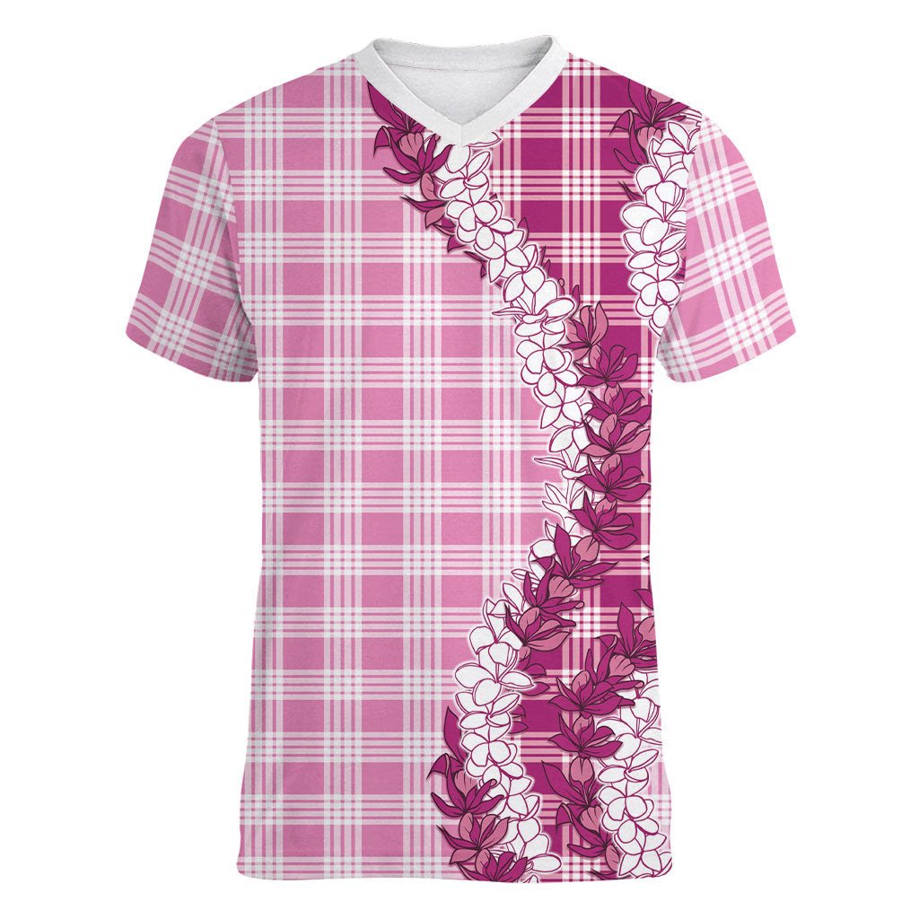 Pink Hawaii Palaka Women V-Neck T-Shirt Hawaiian Honohono Lei