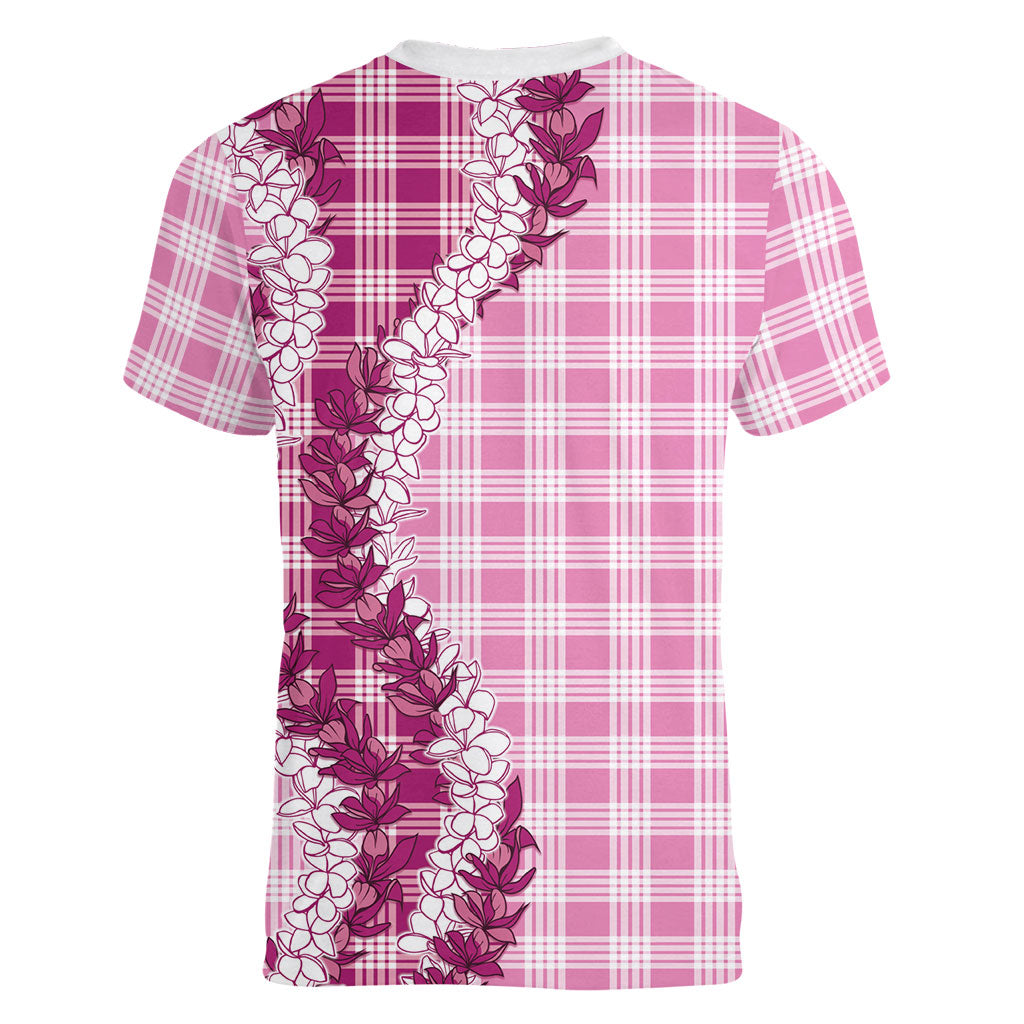 Pink Hawaii Palaka Women V-Neck T-Shirt Hawaiian Honohono Lei