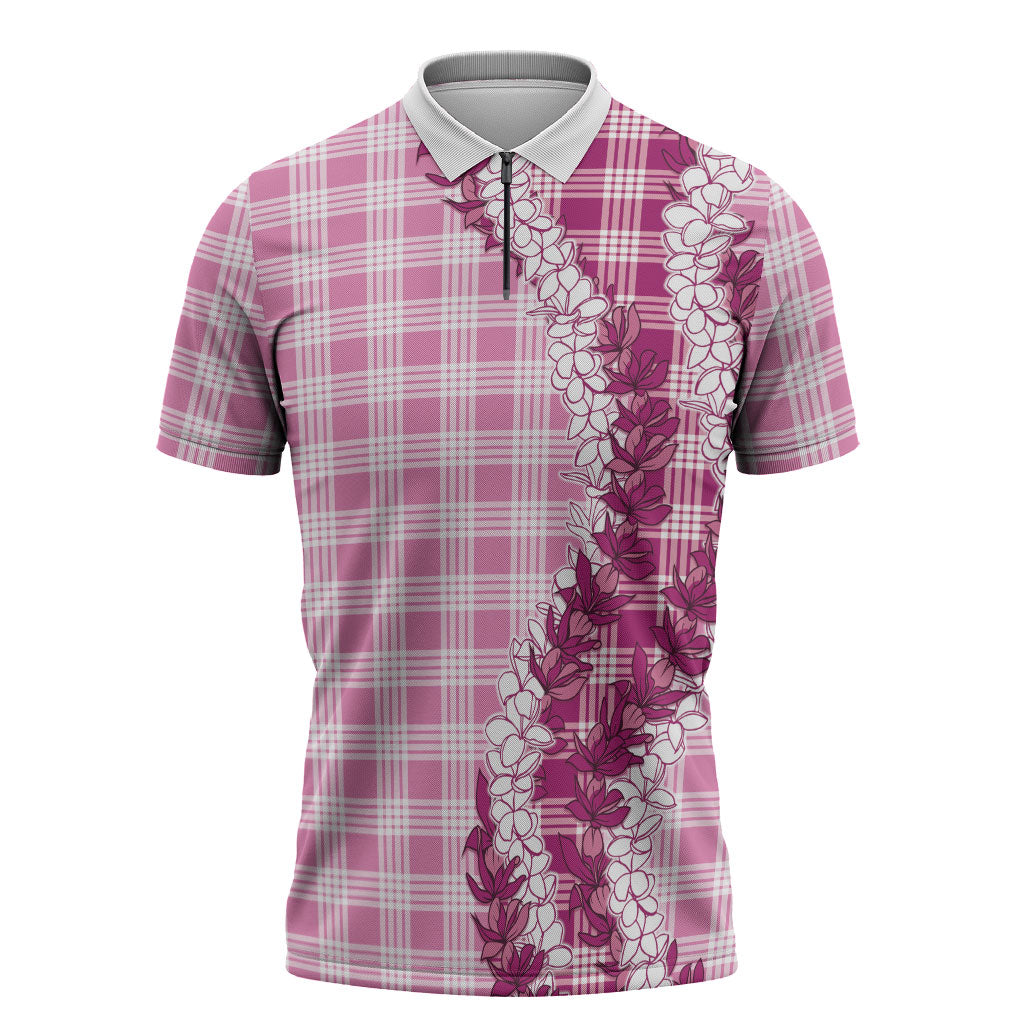 Pink Hawaii Palaka Zipper Polo Shirt Hawaiian Honohono Lei