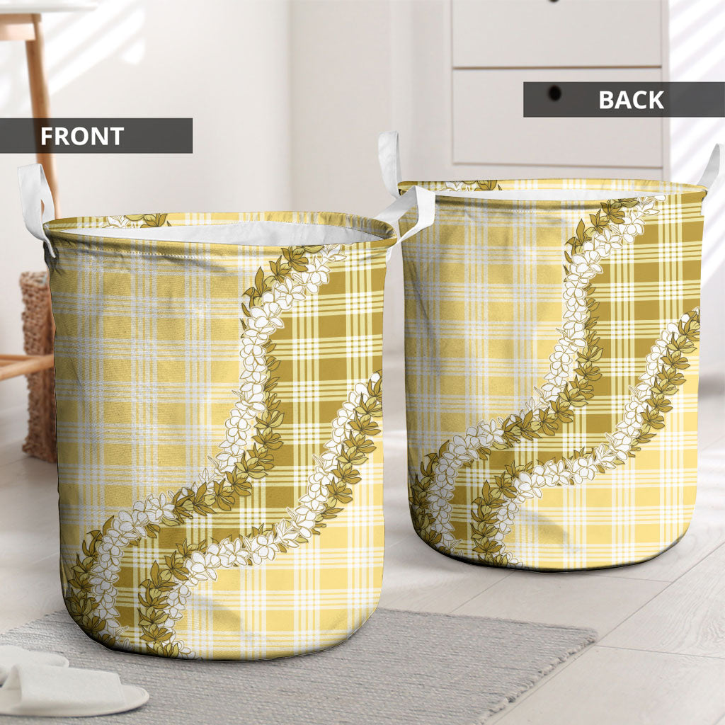 Yellow Hawaii Palaka Laundry Basket Hawaiian Honohono Lei LT05 - Polynesian Pride