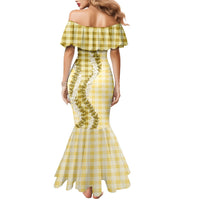 Yellow Hawaii Palaka Family Matching Mermaid Dress and Hawaiian Shirt Hawaiian Honohono Lei