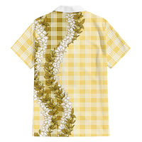 Yellow Hawaii Palaka Family Matching Off The Shoulder Long Sleeve Dress and Hawaiian Shirt Hawaiian Honohono Lei