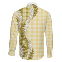 Yellow Hawaii Palaka Family Matching Off The Shoulder Long Sleeve Dress and Hawaiian Shirt Hawaiian Honohono Lei