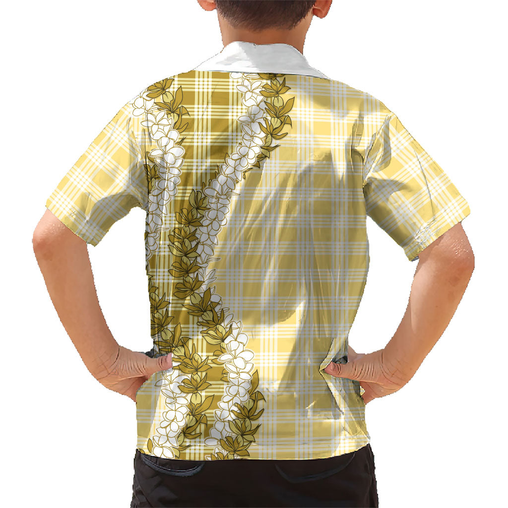 Yellow Hawaii Palaka Family Matching Off Shoulder Short Dress and Hawaiian Shirt Hawaiian Honohono Lei