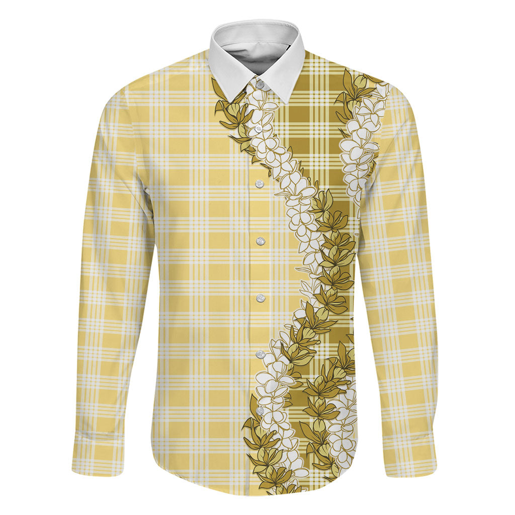 Yellow Hawaii Palaka Family Matching Puletasi and Hawaiian Shirt Hawaiian Honohono Lei